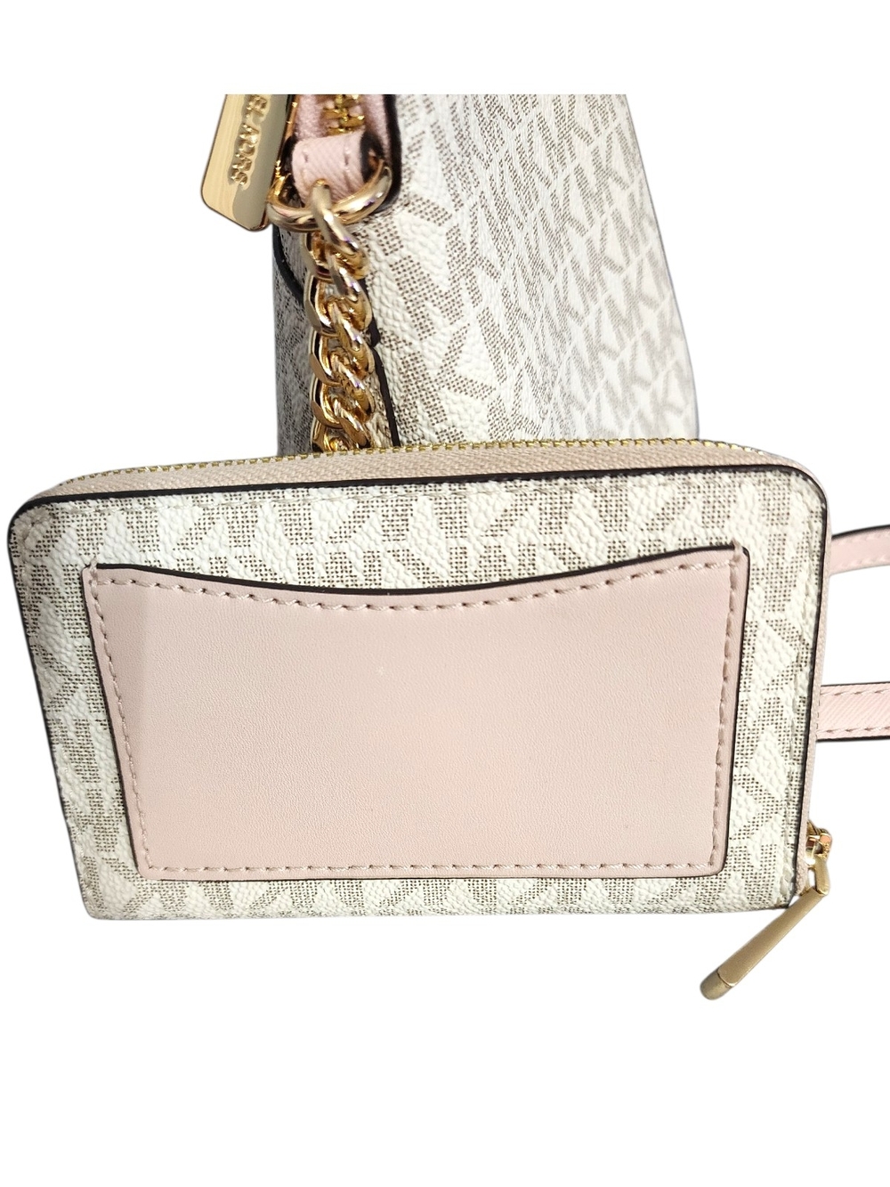 Michael Kors Jet Set Travel Signature Dome Powder Blush Crossbody Bag & Wallet - Picture 9 of 15